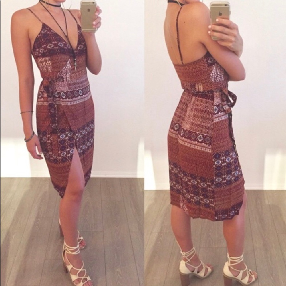 Midi wrap boho slit dress